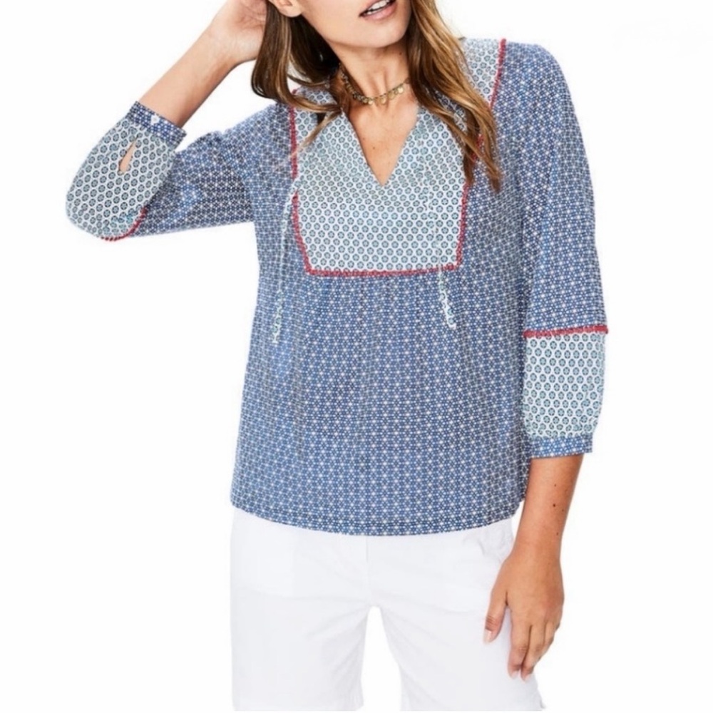 Boden Cora Blue Printed Split-Pane Tunic - size 8